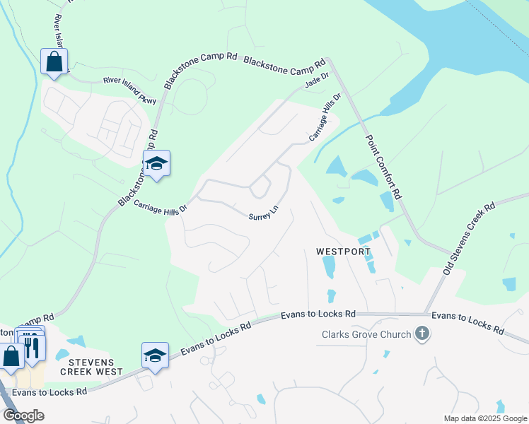 map of restaurants, bars, coffee shops, grocery stores, and more near 627 Surrrey Lane in Martinez
