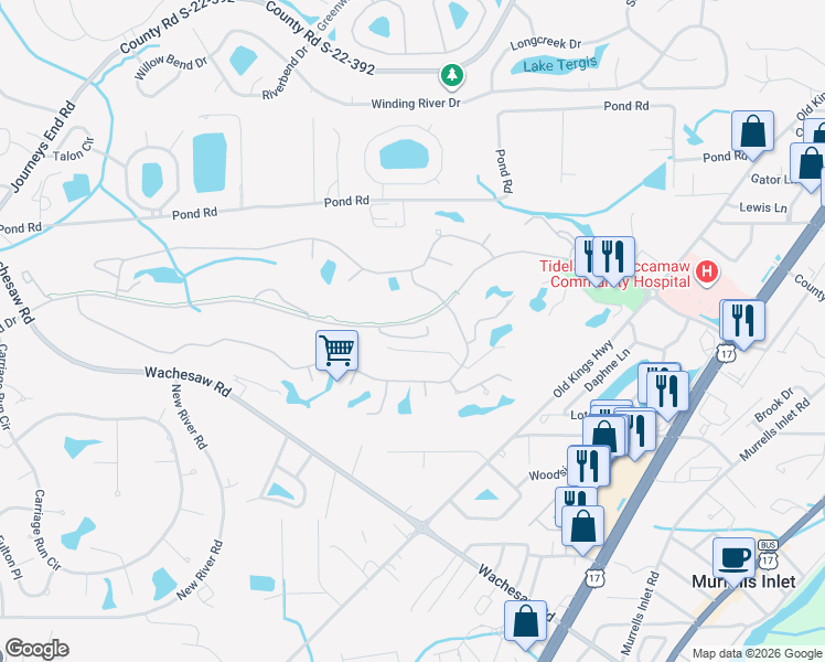 map of restaurants, bars, coffee shops, grocery stores, and more near 4568 Painted Fern Court in Murrells Inlet