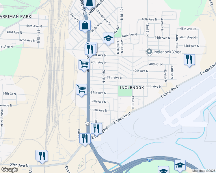 map of restaurants, bars, coffee shops, grocery stores, and more near 3900 38th Avenue North in Birmingham