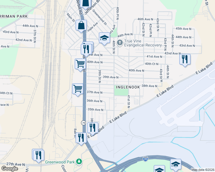 map of restaurants, bars, coffee shops, grocery stores, and more near 3932 38th Avenue North in Birmingham