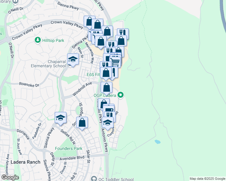 map of restaurants, bars, coffee shops, grocery stores, and more near 200 Corporate Drive in Ladera Ranch