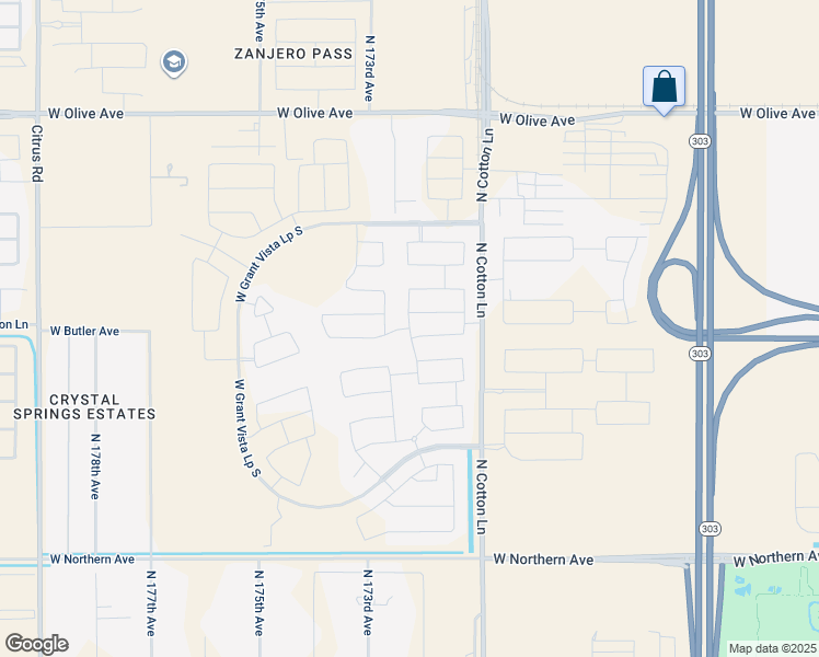 map of restaurants, bars, coffee shops, grocery stores, and more near 17244 West Butler Avenue in Waddell