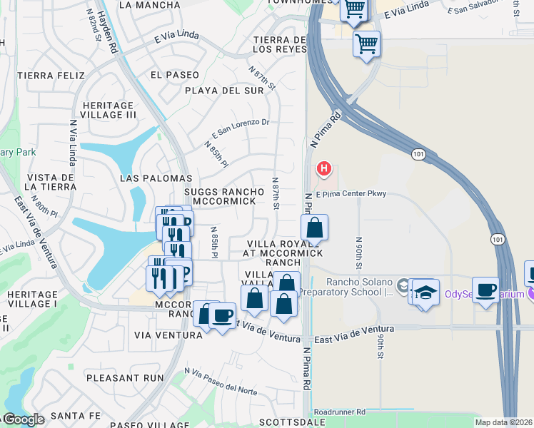 map of restaurants, bars, coffee shops, grocery stores, and more near 8625 East San Daniel Drive in Scottsdale