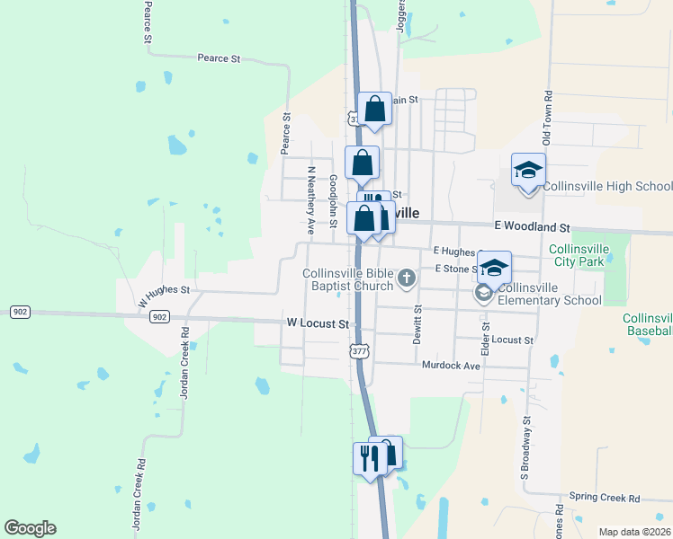map of restaurants, bars, coffee shops, grocery stores, and more near 310 West Hughes Street in Collinsville