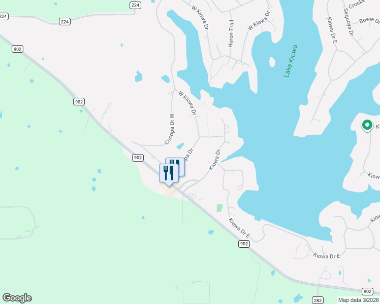 map of restaurants, bars, coffee shops, grocery stores, and more near 413 Cocopa Drive in Lake Kiowa