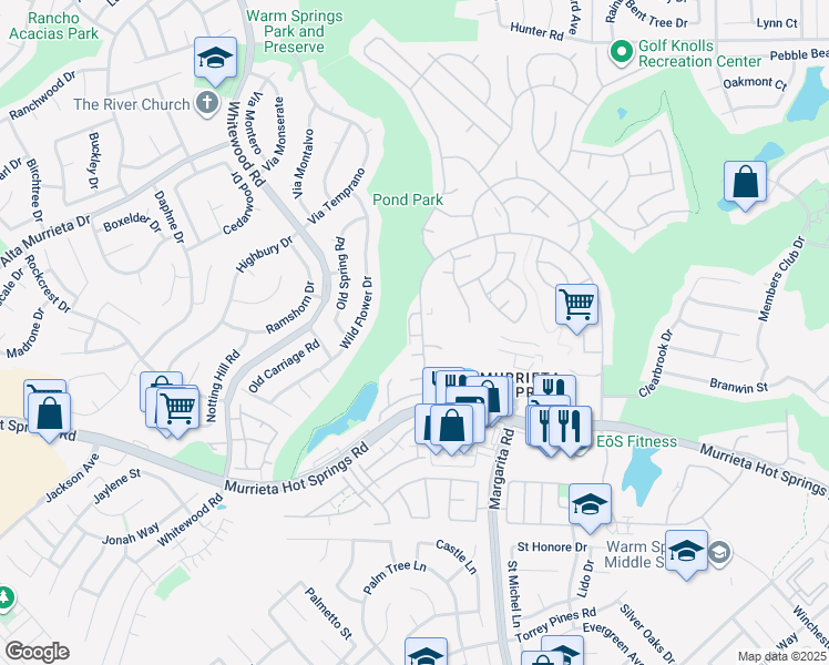 map of restaurants, bars, coffee shops, grocery stores, and more near 28460 Via Princesa in Murrieta