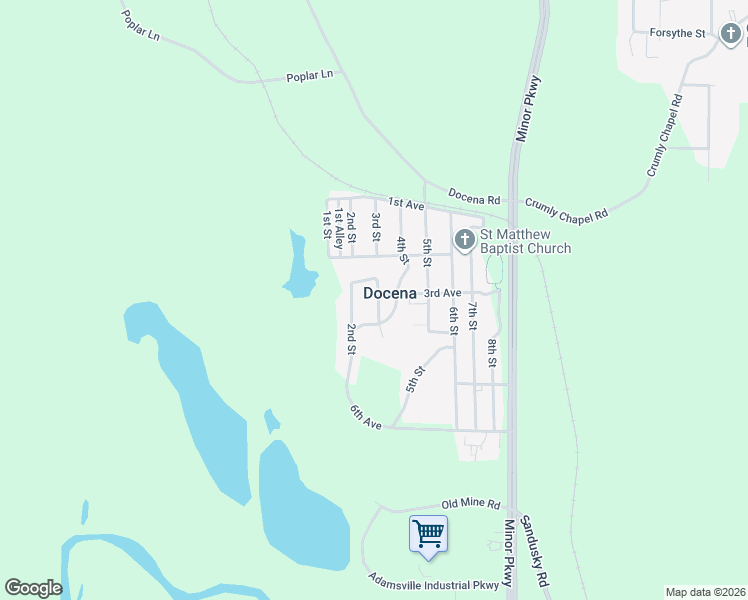 map of restaurants, bars, coffee shops, grocery stores, and more near 202 2nd Street in Adamsville