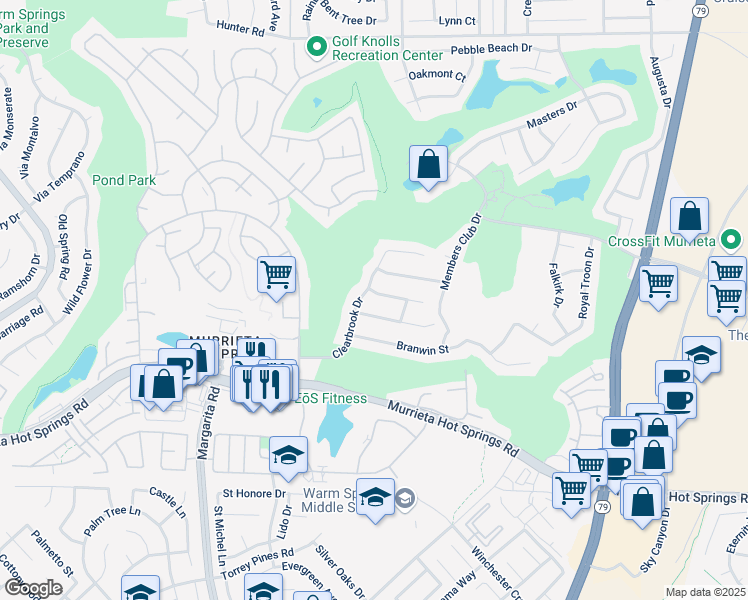 map of restaurants, bars, coffee shops, grocery stores, and more near 29167 Woodfall Drive in Murrieta