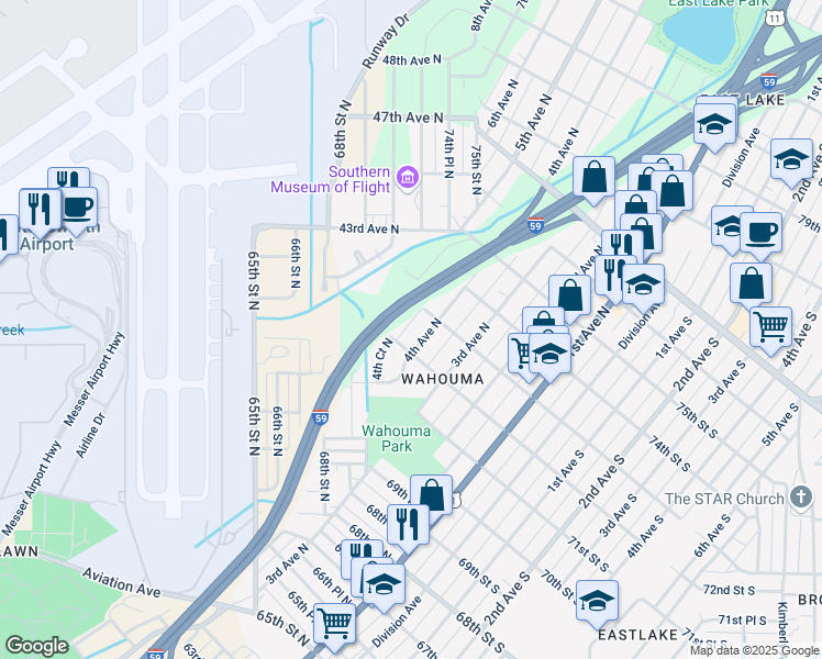 map of restaurants, bars, coffee shops, grocery stores, and more near 7208 4th Avenue North in Birmingham