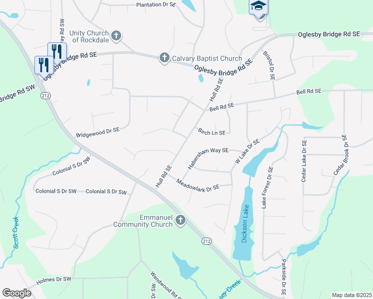 map of restaurants, bars, coffee shops, grocery stores, and more near 4850 Hull Road Southeast in Conyers