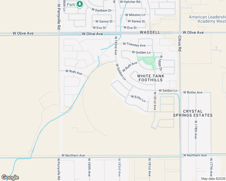 map of restaurants, bars, coffee shops, grocery stores, and more near 18247 West El Caminito Drive in Waddell