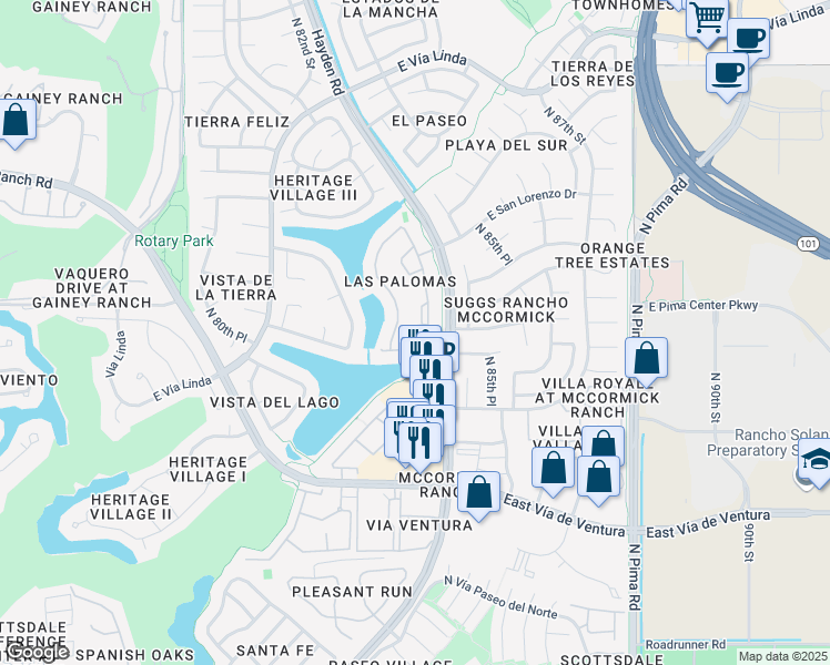 map of restaurants, bars, coffee shops, grocery stores, and more near 8420 North 84th Place in Scottsdale