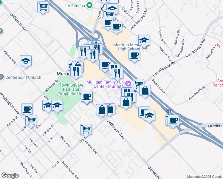 map of restaurants, bars, coffee shops, grocery stores, and more near in Murrieta