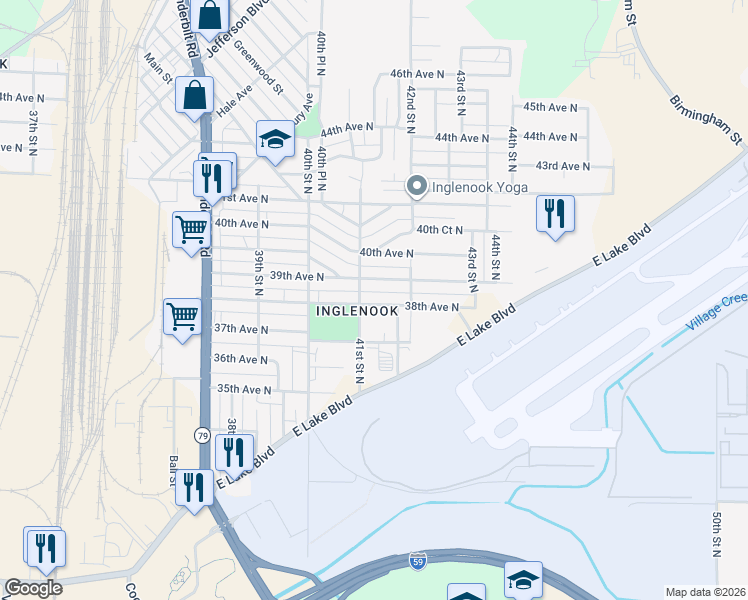 map of restaurants, bars, coffee shops, grocery stores, and more near 4112 38th Avenue North in Birmingham