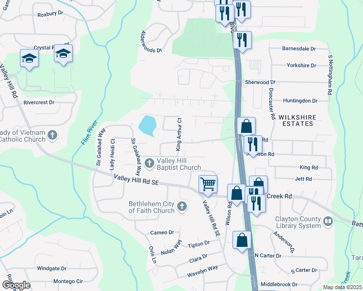 map of restaurants, bars, coffee shops, grocery stores, and more near 427 Camelot Parkway in Jonesboro