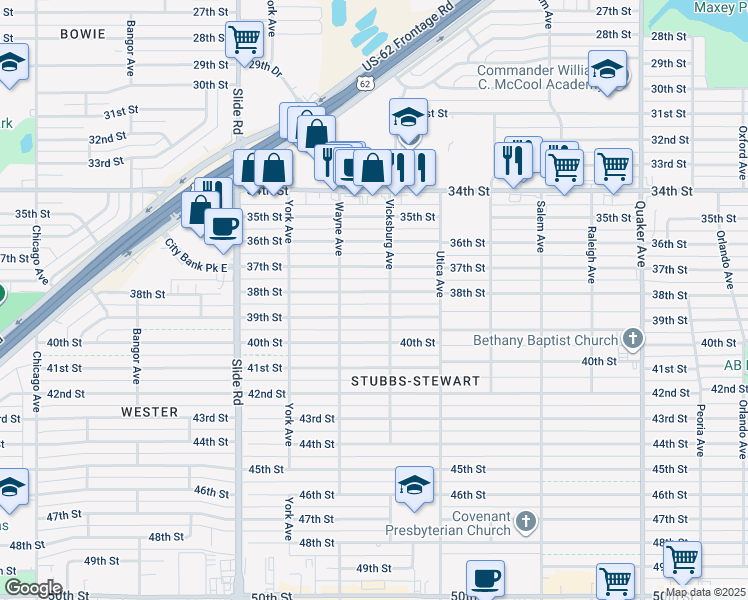 map of restaurants, bars, coffee shops, grocery stores, and more near 4901 38th Street in Lubbock