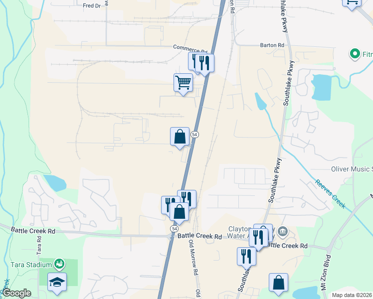 map of restaurants, bars, coffee shops, grocery stores, and more near 7171 Jonesboro Road in Morrow