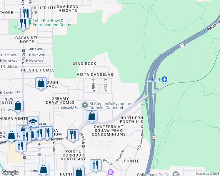 map of restaurants, bars, coffee shops, grocery stores, and more near 8416 North 18th Street in Phoenix