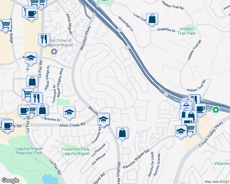 map of restaurants, bars, coffee shops, grocery stores, and more near 27751 Manor Hill Road in Laguna Niguel