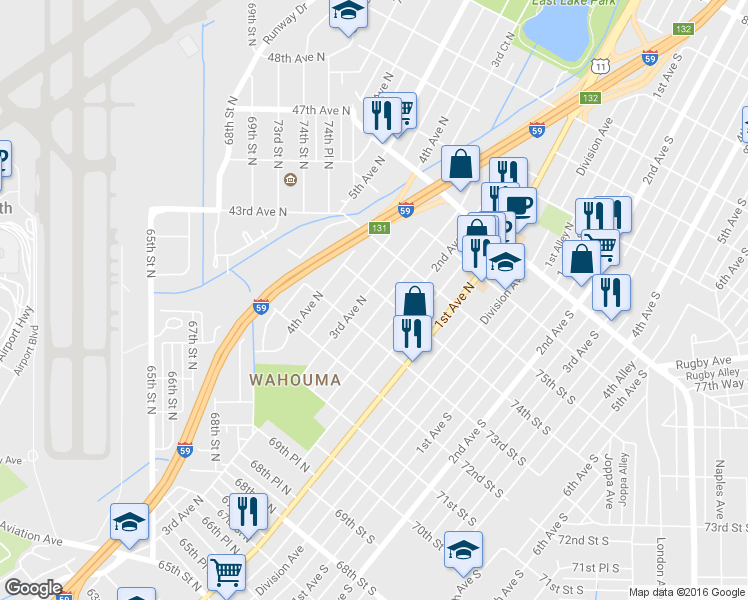 map of restaurants, bars, coffee shops, grocery stores, and more near 218 74th Street North in Birmingham