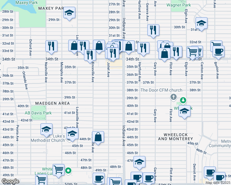 map of restaurants, bars, coffee shops, grocery stores, and more near 3409 38th St in Lubbock