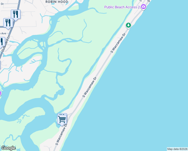 map of restaurants, bars, coffee shops, grocery stores, and more near 1206 South Waccamaw Drive in Murrells Inlet