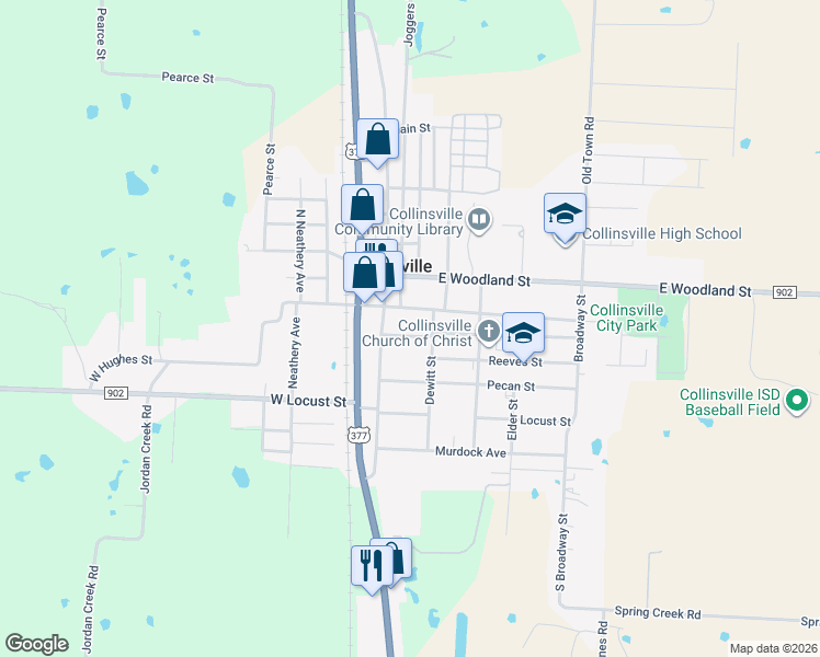 map of restaurants, bars, coffee shops, grocery stores, and more near 201 East Stone Street in Collinsville