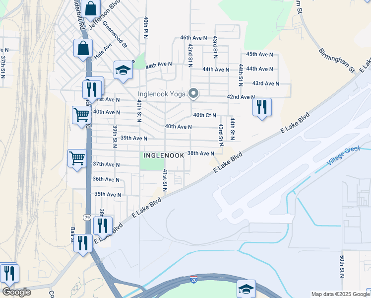 map of restaurants, bars, coffee shops, grocery stores, and more near 4142 38th Avenue North in Birmingham