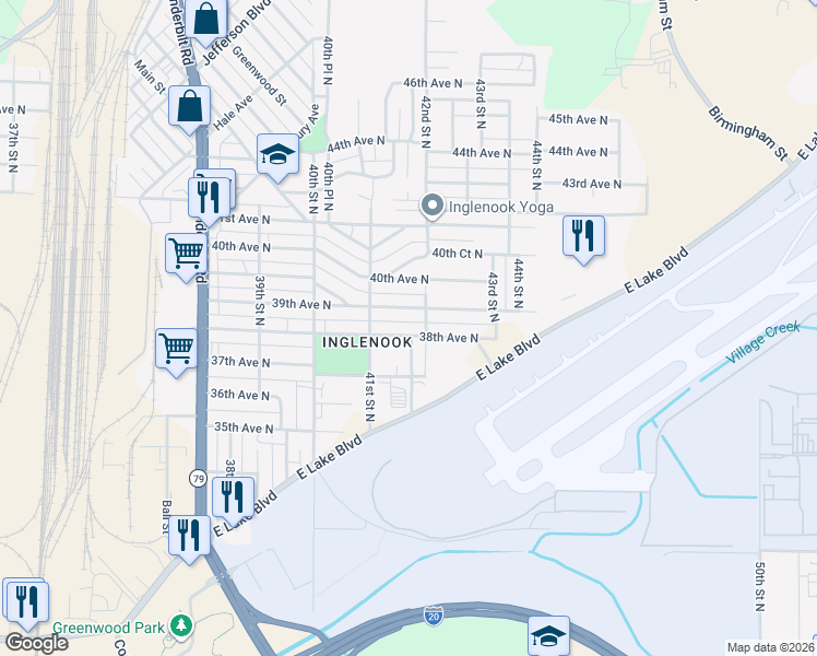 map of restaurants, bars, coffee shops, grocery stores, and more near 4142 38th Avenue North in Birmingham