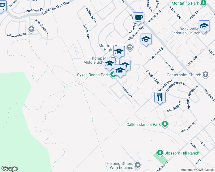 map of restaurants, bars, coffee shops, grocery stores, and more near 42587 Sherry Lane in Murrieta