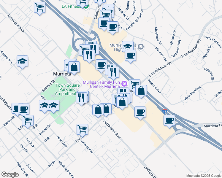map of restaurants, bars, coffee shops, grocery stores, and more near 24909 Madison Avenue in Murrieta