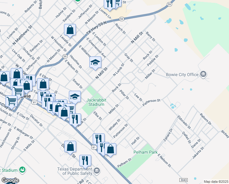 map of restaurants, bars, coffee shops, grocery stores, and more near 601 Hodge Street in Bowie