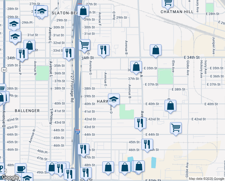 map of restaurants, bars, coffee shops, grocery stores, and more near in Lubbock