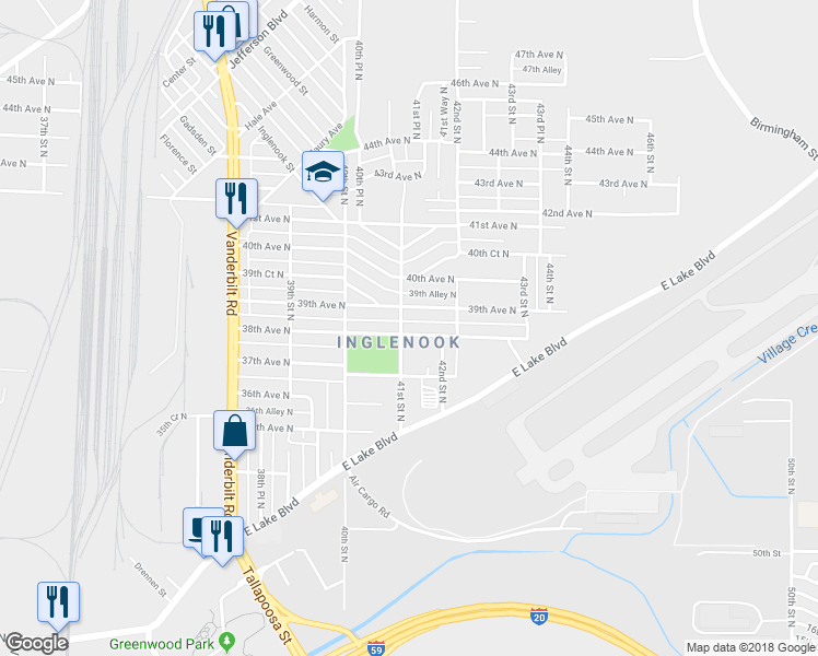 map of restaurants, bars, coffee shops, grocery stores, and more near 4104 38th Avenue North in Birmingham