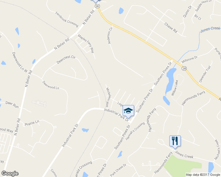 map of restaurants, bars, coffee shops, grocery stores, and more near 816 Player Way in Evans