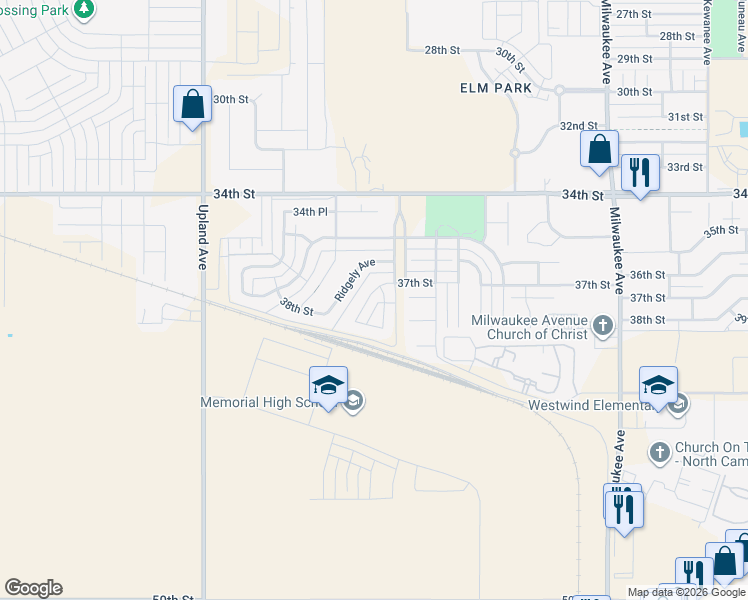 map of restaurants, bars, coffee shops, grocery stores, and more near 6927 37th Street in Lubbock