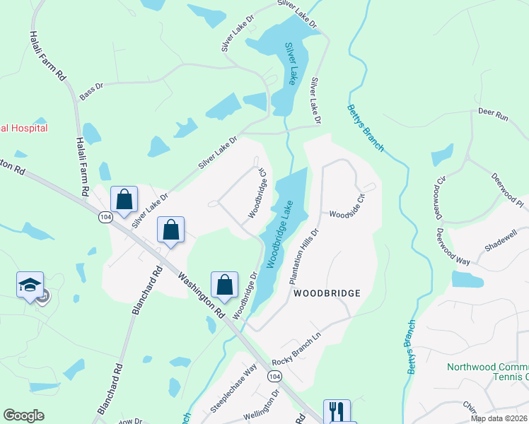 map of restaurants, bars, coffee shops, grocery stores, and more near 5 Woodbridge Circle in Evans
