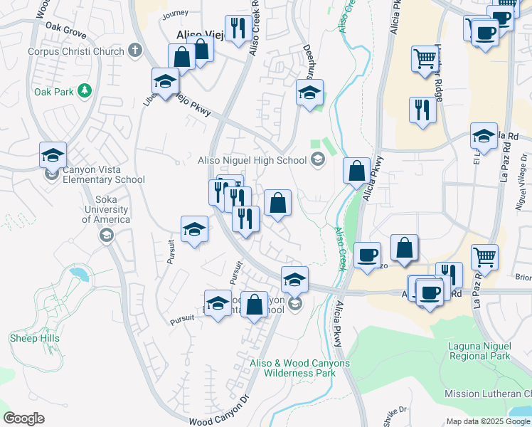 map of restaurants, bars, coffee shops, grocery stores, and more near 180 Matisse Circle in Aliso Viejo