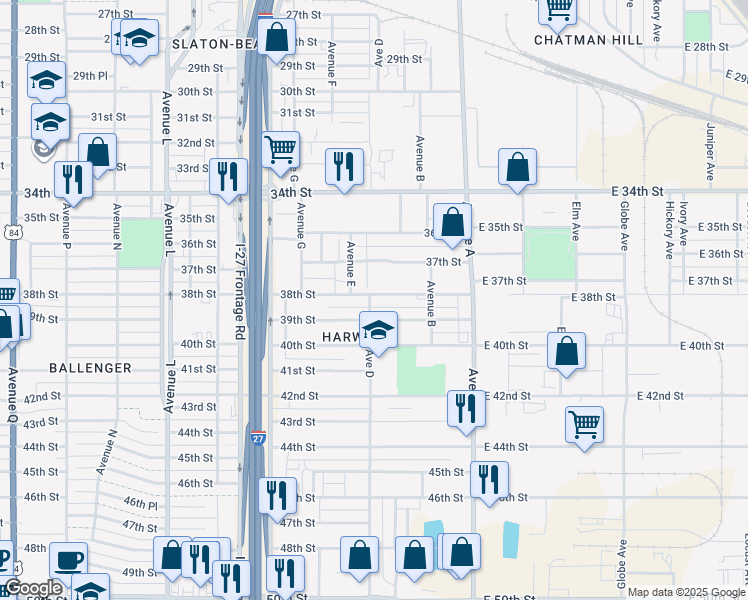 map of restaurants, bars, coffee shops, grocery stores, and more near in Lubbock