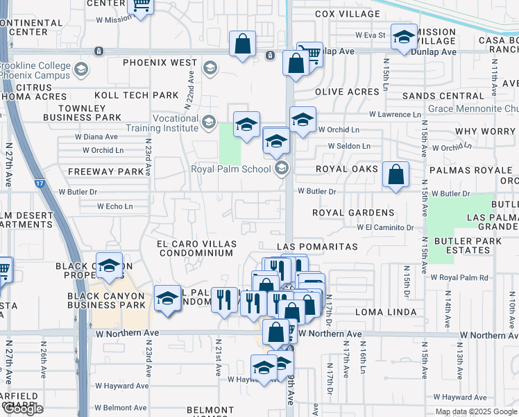 map of restaurants, bars, coffee shops, grocery stores, and more near 8330 North 19th Avenue in Phoenix