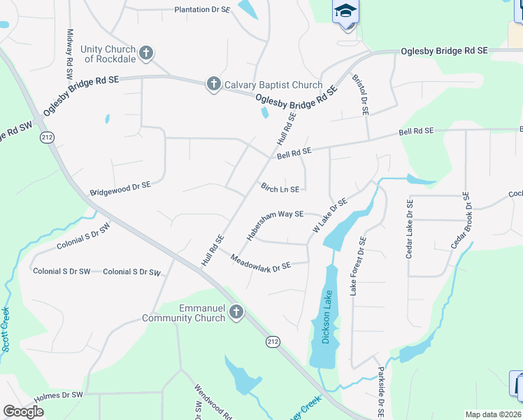 map of restaurants, bars, coffee shops, grocery stores, and more near 4810 Habersham Way Southeast in Conyers