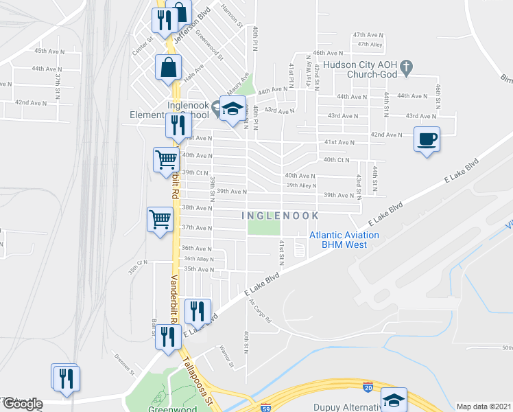 map of restaurants, bars, coffee shops, grocery stores, and more near 4020 38th Avenue North in Birmingham