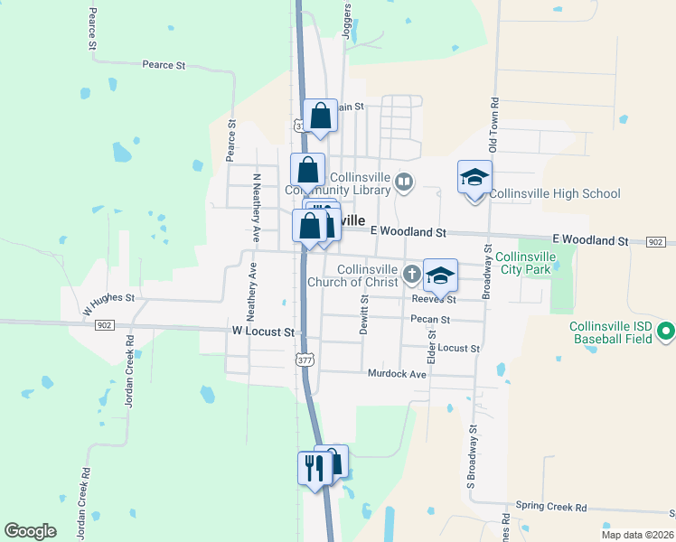 map of restaurants, bars, coffee shops, grocery stores, and more near 201 East Stone Street in Collinsville