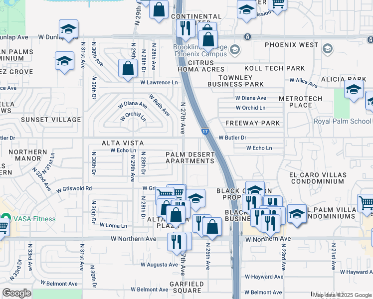 map of restaurants, bars, coffee shops, grocery stores, and more near 8429 North 27th Avenue in Phoenix