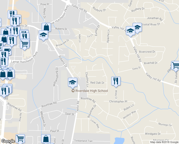 map of restaurants, bars, coffee shops, grocery stores, and more near 262 Elm Forest Way in Riverdale