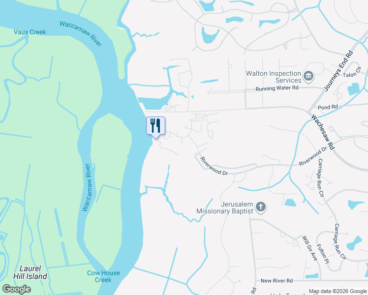map of restaurants, bars, coffee shops, grocery stores, and more near 1819 Laurel Trail in Murrells Inlet
