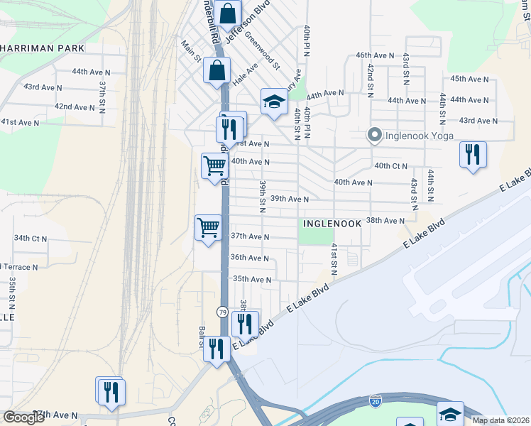 map of restaurants, bars, coffee shops, grocery stores, and more near 3900 38th Avenue North in Birmingham