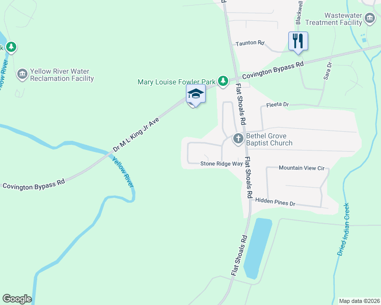 map of restaurants, bars, coffee shops, grocery stores, and more near 185 Stone Ridge Way in Covington