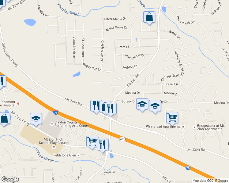map of restaurants, bars, coffee shops, grocery stores, and more near 7148 Heather Ridge Drive in Jonesboro