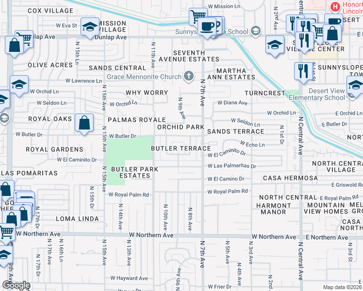 map of restaurants, bars, coffee shops, grocery stores, and more near 8323 North 9th Avenue in Phoenix